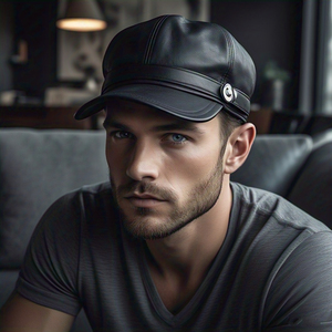 หมวกเบสบอลหนัง PU ผู้ชายสีดำปรับแต่ง, หมวกเบสบอลหนังแฟชั่นสไตล์สตรีท - Product Image 2