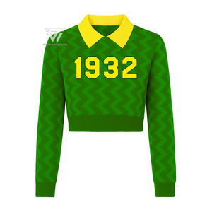 Greek Chi Eta Phi Sorority Embroidered Zig Zag Knitted Hybrid Turn Down Collar Crop College <b>Cardigan</b> Cotton Sweater - Product Image 1