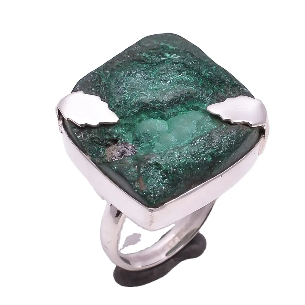 Brilliant band 925 sterling silver handmade ring for women and girls natural malachite gemstone jewellery for wholesale