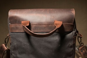 <b>Messenger</b> <b>Bag</b> <b>Men</b> Leather <b>Bag</b> and Waxed Canvas Shoulder - Product Image 3