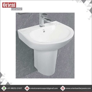 Venta mundial de calidad asegurada, diseño moderno, lavabo de mano de cerámica blanca, fregadero de medio pedestal para compradores globales - Product Image 2