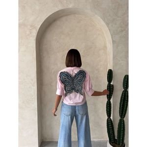 Camisa Informal de Mujer TOPSHOW, Tejida en Algodón y Poliéster, con Detalle de Mariposa en la Espalda, Blusa Elegante de Manga Larga para Uso Diario, Amarilla - Product Image 5