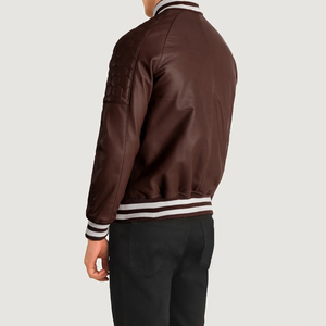 Veste universitaire de baseball à manches en cuir Blouson bombardier universitaire Letterman en PU Veste universitaire de baseball pour hommes décontractée - Product Image 5