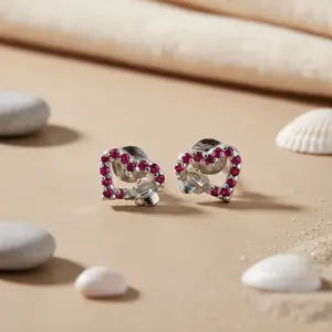 Pendientes de Botón de Plata de Ley 925 con Corazón de Rubí de Moda para Mujer, Diamante con Corte de Pera, Certificado GIA, Chapado en Oro Rosa, Zirconia Cúbica, Regalo - Product Image 3