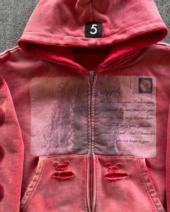Conjunto de Sudadera con capucha de rizo de algodón estampado DTG personalizado agujero desgastado costura inversa chándal lavado con ácido apliques bordados chándales - Product Image 3