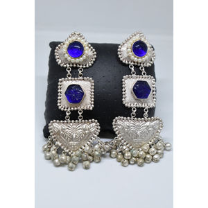 ต่างหูห่วงใหญ่แบบดั้งเดิม ทำมือ ดีไซน์ใหม่ คล้ายทองเหลือง สีเงิน ประดับด้วยหิน สำหรับเด็กผู้หญิงและผู้หญิง - Product Image 4