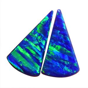 Par de Ópalos Peruanos Azul Verde Brillante con Fuego, 4 CTW, Cabujón de 16x8x2 MM, Forma Trillón, para Fabricación de Joyas, Gema de Ópalo - Product Image 1