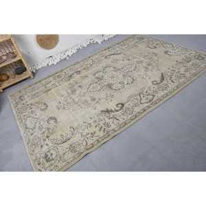 Tapis turc vintage de 5,1 x 8,5 pieds, grand tapis, tapis en laine persan beige gris - Product Image 2