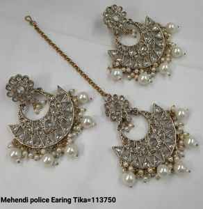 INDIAN EARRINGS TRADITIONAL and FASHIONABLE WITH PEARL EARRINGS and MANGTIKKA <b>SET</b> for WOMEN <b>GIRLS</b> - Product Image 3