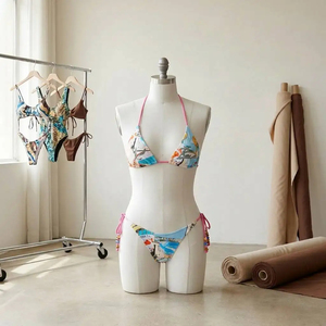 Women's Printed <b>Bikini</b> <b>Set</b> Halter Lace Up Tie Side Swimwear Spandex Polyester Stretch Fashion Beachwear - Product Image 4
