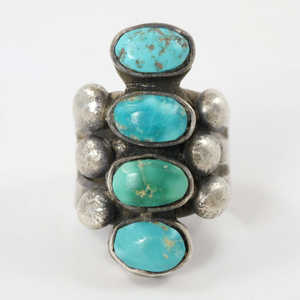 Hand-Forged Sterling Silver Ring with Hand-Stamped Designs and Set with Natural <b>Fox</b> Turquoise From Nevada - Product Image 2
