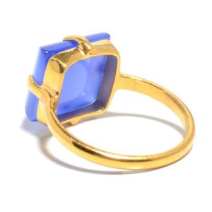 Nouveauté bleu calcédoine bague faite à la main cadeau pour ses anneaux de mariage calcédoine hydro pierre précieuse argent plaqué or bague - Product Image 2
