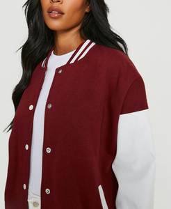 Fabriqué en usine 100% coton laine Baseball Varsity veste broderie personnalisée conception grande taille coupe régulière femmes automne veste et manteau - Product Image 3