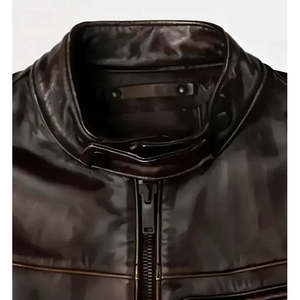 Men's <b>Vintage</b> Brown PU Leather Biker Jacket Reversible Waterproof Trench <b>Coat</b> with <b>Standing</b> Collar and Zipper Closure - Product Image 2
