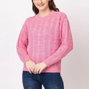 Pull-over décontracté élégant pour femme en cachemire 100% anti-boulochage avec texture tricotée plate chaude et logo frontal - Product Image 1