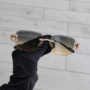 Luxury Gold Rimless Crystal <b>Square</b> Sunglasses for Women UV400 Designer Brown Gradient Fashion Eyewear - Product Image 1