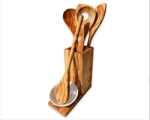 Modern Multi-Purpose Durable Handmade Wooden Utensil <b>Holder</b> Solid Wood Eco-Friendly Kitchen Organizer Cutlery <b>Storage</b> Container - Product Image 1
