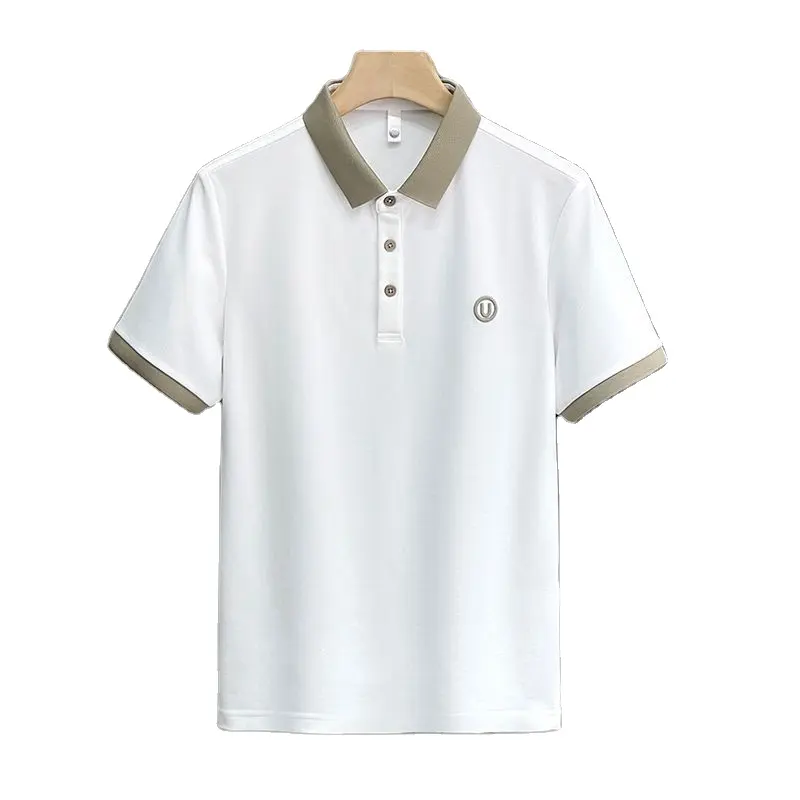 Polo d'été en coton brodé haut de gamme British Men Slim Short Sleeve Color Lapel T-shirt Top