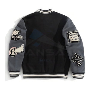 Stylish <b>Men</b> <b>Letter</b> Patched Color Block Varsity <b>Jacket</b> with Long Sleeves Baseball Collar Pocket Design Slight Stretch Fabric - Product Image 2