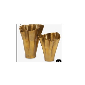 Jarrón de Flores de Metal Clásico con Diseño de Borde Ondulado Único, Hecho a Mano, Ecológico, Decoración para el Hogar y Bodas, Jarrón de Aluminio para Mesa - Product Image 1