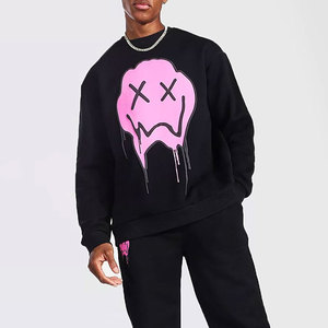 Men's Black <b>Pink</b> Drip Skull Printed Crewneck <b>Sweatshirt</b> Full Length Tracksuit Set Streetwear Loose Fit Autumn Wear - Product Image 3
