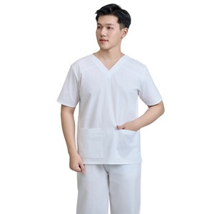 Ensemble de blouses médicales unisexes en tissu CVC, détection des aiguilles, OEM vietnamien, FMF, blanc, 52% coton, 45% polyester, 3% élasthanne, WFX - Product Image 4