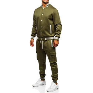 2025 hommes Varsity Bomber survêtement ensemble couleur unie 2 pièces décontracté Streetwear tenue imprimé Baseball veste Cargo survêtement pantalon - Product Image 2