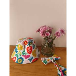 Sombrero de Pescador Reversible con Diseño Floral, Bordado 3D, Patrón a Rayas, Decoración con Lazo de Hilo de Algodón y Lona, Unisex, Primavera-Verano - Product Image 1