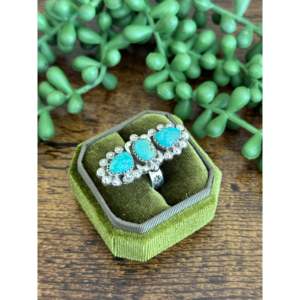 Southwest Handmade Kingman Turquoise Sterling <b>Silver</b> <b>Adjustable</b> Cluster <b>Ring</b> - Product Image 3