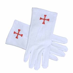 Guantes Masónicos de los Caballeros Templarios KT 100% Algodón con Emblema Bordado a Máquina (2 Pares) - Product Image 5
