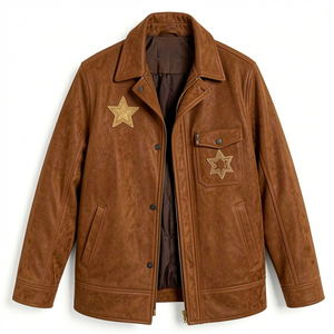 Men Sheriff Style Long Faux <b>Suede</b> Safari <b>Jacket</b> Western Vintage Dyed Stand Casual Fashion Slim Fit Winter Coat Waterproof Front - Product Image 4