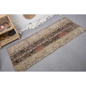 พรมวินเทจขนาด 2.4x5.9 ฟุต พรมตุรกี พรมขนสัตว์ลายทางสีเบจ - Product Image 2