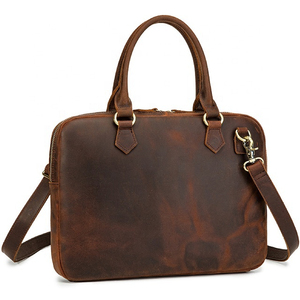 Genuine <b>Leather</b> Laptop <b>Briefcase</b> Classic Men's Business Shoulder Bag Durable Handle Closure with Strap - Product Image 1