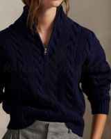 Suéter Casual de Moda para Mujer de Invierno, de Alta Calidad, con Botones en la Parte Delantera, Cuello Personalizado, 100% Lana, Antibolitas