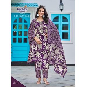 Pantalon Kurti à fleurs en pur coton pour femmes et Dupatta pour dames pantalon Kurti long et droit avec tenue décontracté Dupatta à fleurs - Product Image 1