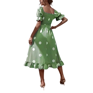 เดรสผ้าลูกฟูกทรงเอ็มไพร์ แขนสั้น คอวี แต่งระบาย ผ้าทอเนื้อนุ่ม สไตล์หวาน ซักได้ เหมาะสำหรับฤดูใบไม้ร่วง - Product Image 2