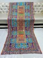 Ensembles de foulards de luxe tendance en soie pakistanaise traditionnelle, longs, multicolores, avec broderie florale et travail miroir, style ethnique