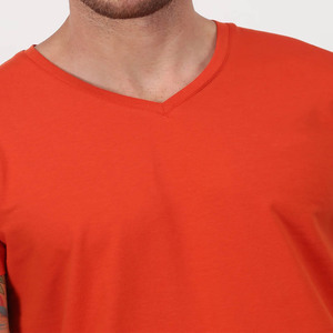 เสื้อยืดคอวีสำหรับผู้ชายเสื้อ100% คอวีธรรมดาผ้าคอตตอนสีพื้น - Product Image 6