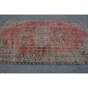 Alfombra turca vintage de 5,8x9,2 pies, área grande de lana rojo y beige con diseño de retazos para pasillo o dormitorio con respaldo de látex - Product Image 3