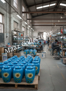 Urne funéraire pour adulte en métal/aluminium de style européen, bleu ciel, tournesol, finition polie, écologique, fabriquée à la main en Inde - Product Image 6