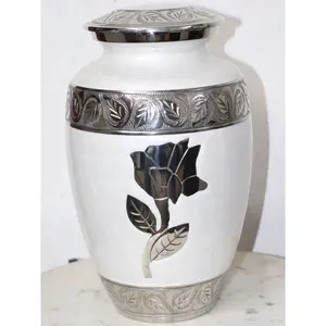 Nueva urna de cremación para adultos con diseño de gran oferta, blanco perla, para cenizas de adultos con grabado de rosa, acabado brillante Meena blanco de la India - Product Image 1