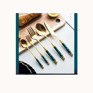 Heavy Duty Wholesale Price Stainless Steel <b>Gold</b> Plated With Teal Green Resin Handle With <b>Gold</b> Cap Kitchen Accessories for Hotels - Product Image 1