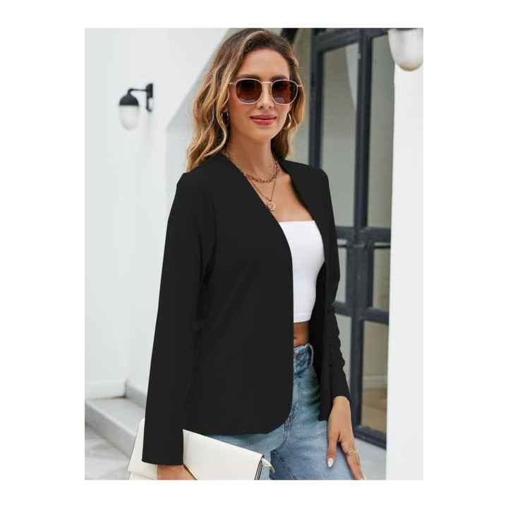 Women's Long Sleeve Open Front Imported Crepe Blazer Jacket