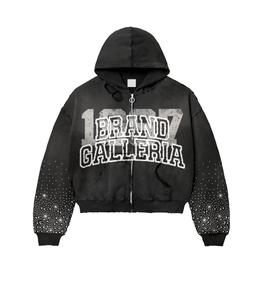 Sweat-shirts pour hommes de haute qualité en coton 100% surdimensionnés, lavés à l'acide, sérigraphiés, avec des strass brodés vintage personnalisés - Product Image 5