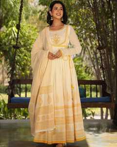 Robe indienne longue brodée avec imprimé bloc, costumes Anarkali pour mariage, beaux vêtements pour femmes Salwar Kameez, vente en gros - Product Image 1