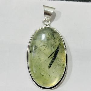 Pendentif en préhnite tendance bohème plaqué argent 925 en gros, mode fête, serti de laiton naturel pour enfants - Product Image 3