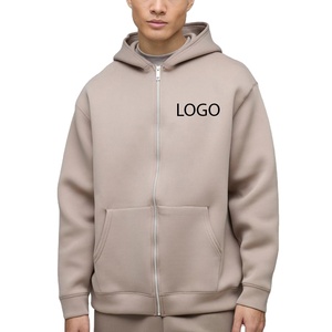 Sweat-shirt à capuche zippé coupe ample en molleton bouclette double épaisseur de coton, style streetwear, épais, qualité supérieure, idéal pour l'hiver - Product Image 1