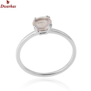 Anillos de Joyería Fina de Lujo Personalizados, Anillo Unisex de Plata de Ley con Cuarzo Rosa, Anillo de Compromiso y Boda con Engaste de Puntas, Certificado - Product Image 1