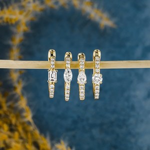 Diseñador de lujo hecho a mano 18K oro puro individual (medio par) pendientes de aro Huggie de diamantes diseño único pendientes de diamantes reales a granel - Product Image 5