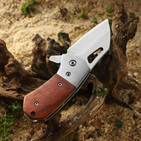 Couteau pliant de poche, lame en acier 3CR13, outil de camping, de chasse et d'EDC, porte-clés avec manche en bois coloré